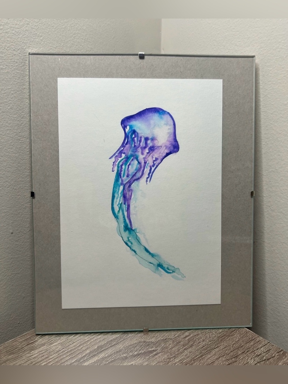 Hand-Painted Watercolor Jellyfish Art | 10” x 8” Floating Glass Frame